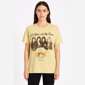 Queen A Night At The Opera Yellow Over-dyed Graphic T-Shirt Size Medium Unisex